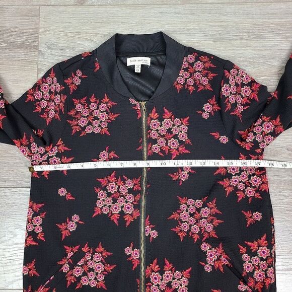 Faith and Joy Black & Pink Floral Print Bomber Jacket XS - Picture 14 of 16